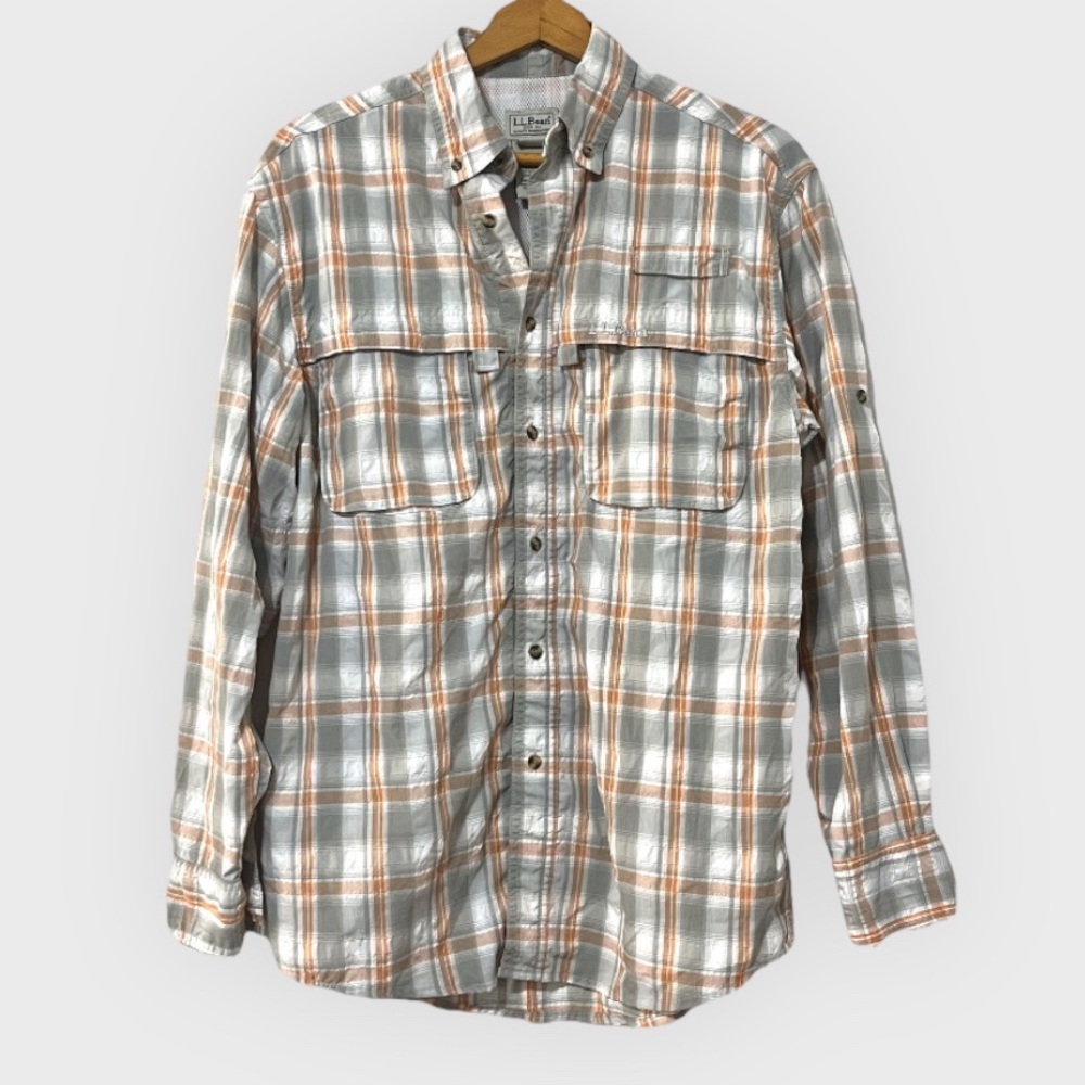 LL Bean Mens Small Vented Back Button Shirt Hiking Outdoor